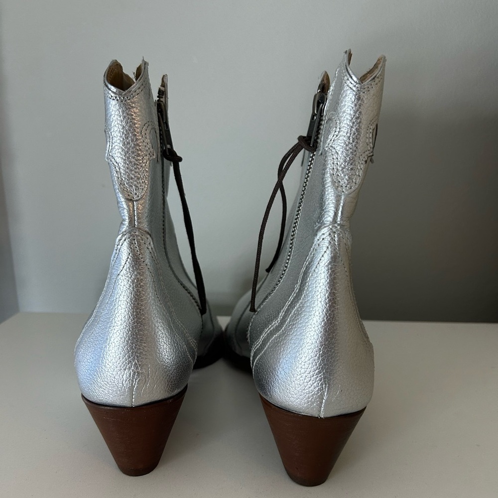 Free People New Frontier Silver Leather Western Ankle Booties - Picture 8 of 10
